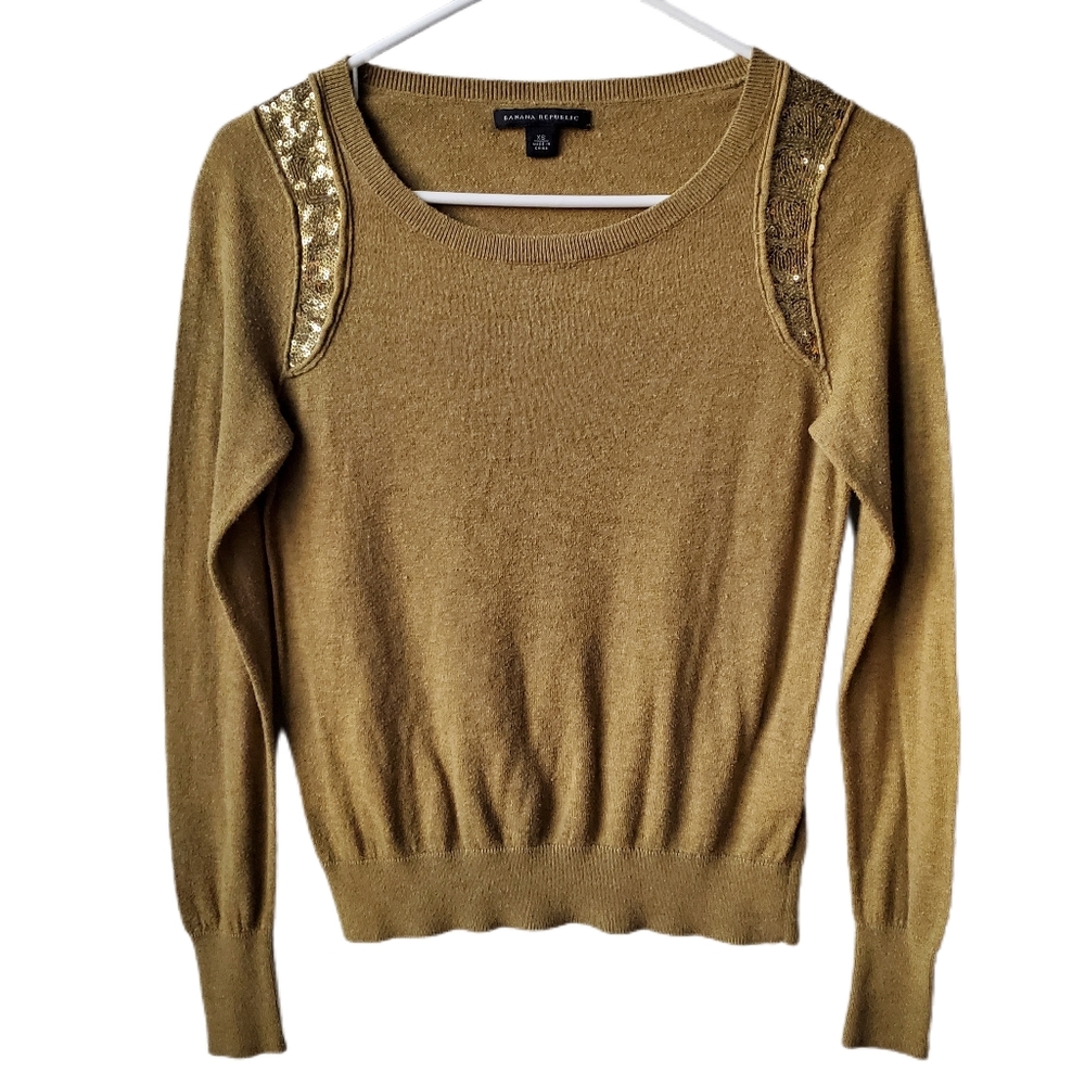 Banana Republic Pima Cotton Wool Blend Crewneck Sequin Sweater XS